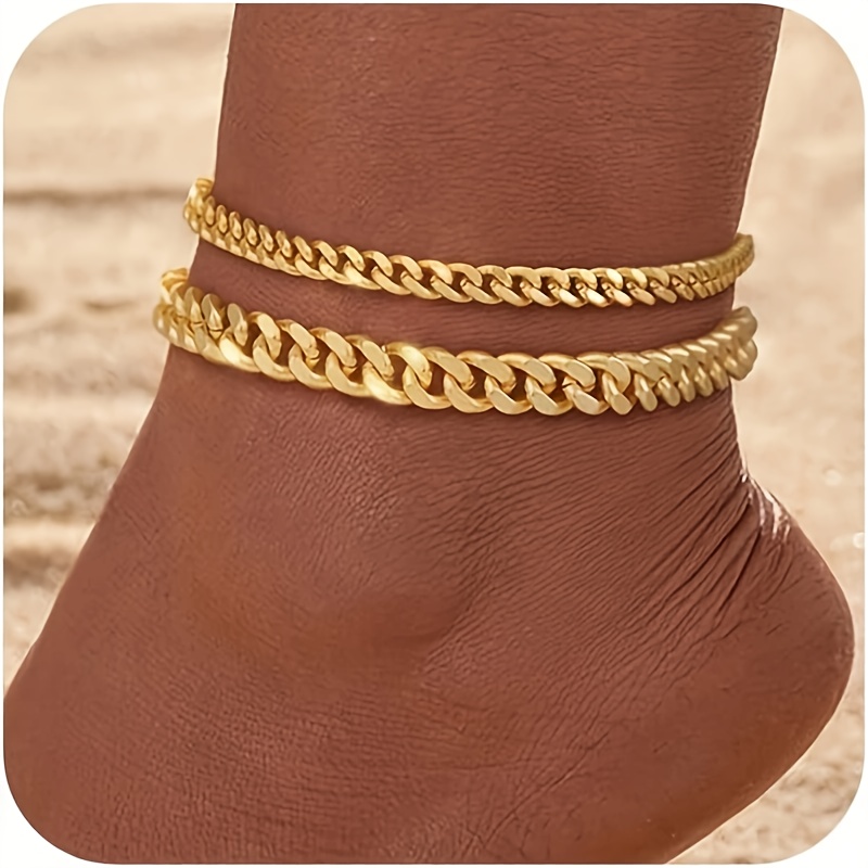 

1 Pcs Waterproof Stackable Gold Plated Anklet Cuban Link Ankles For Women Men Christmas Gift , Christmas Gift