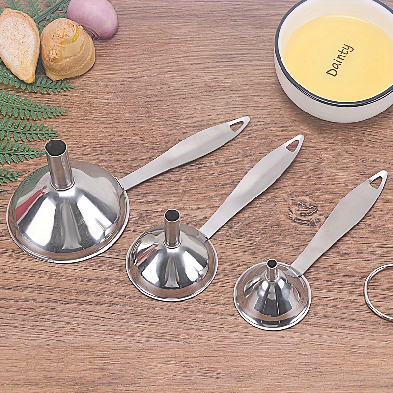 6pcs stainless steel funnel set with long handle and cleaning brushes kitchen oil pouring funnel for wine transfer   and easy to clean small to large sizes included details 6