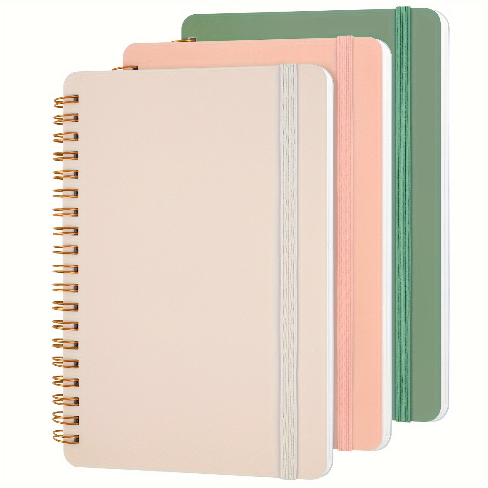 

Joyberg 3-pack Aesthetic Spiral Notebooks With Elastic Closure - 5x7 Inch 70 Sheets Paper Cover Journals, Water-resistant Note Taking Notebooks With Round Corners & Double Spiral Binding