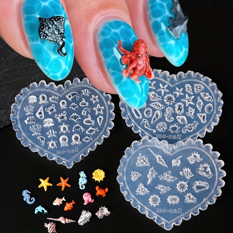TEMU 3 pièces de moules en silicone style océan pour nail art, avec comprenant des , de mer, coquillages et autres , pleine de et d', permettant de