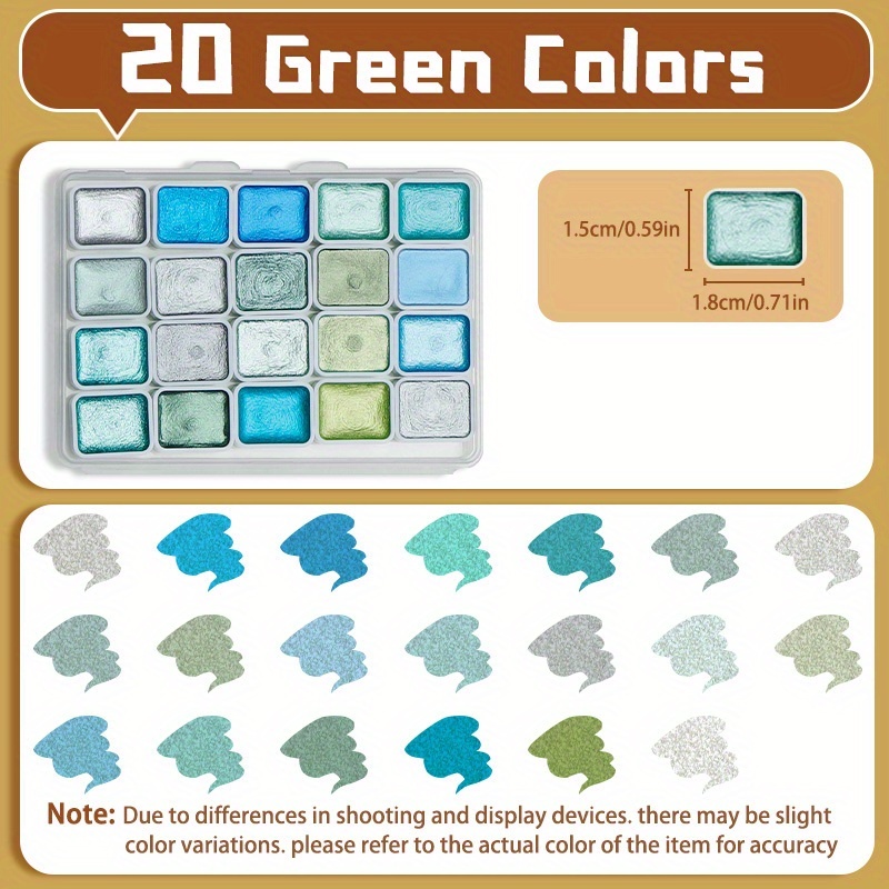 TEMU Mini Forestry Shifting Watercolor Painting Set, 20 Color Metallic Watercolor Solid Paint Kit, Shimmer & Glitter Water Color Paints Set,