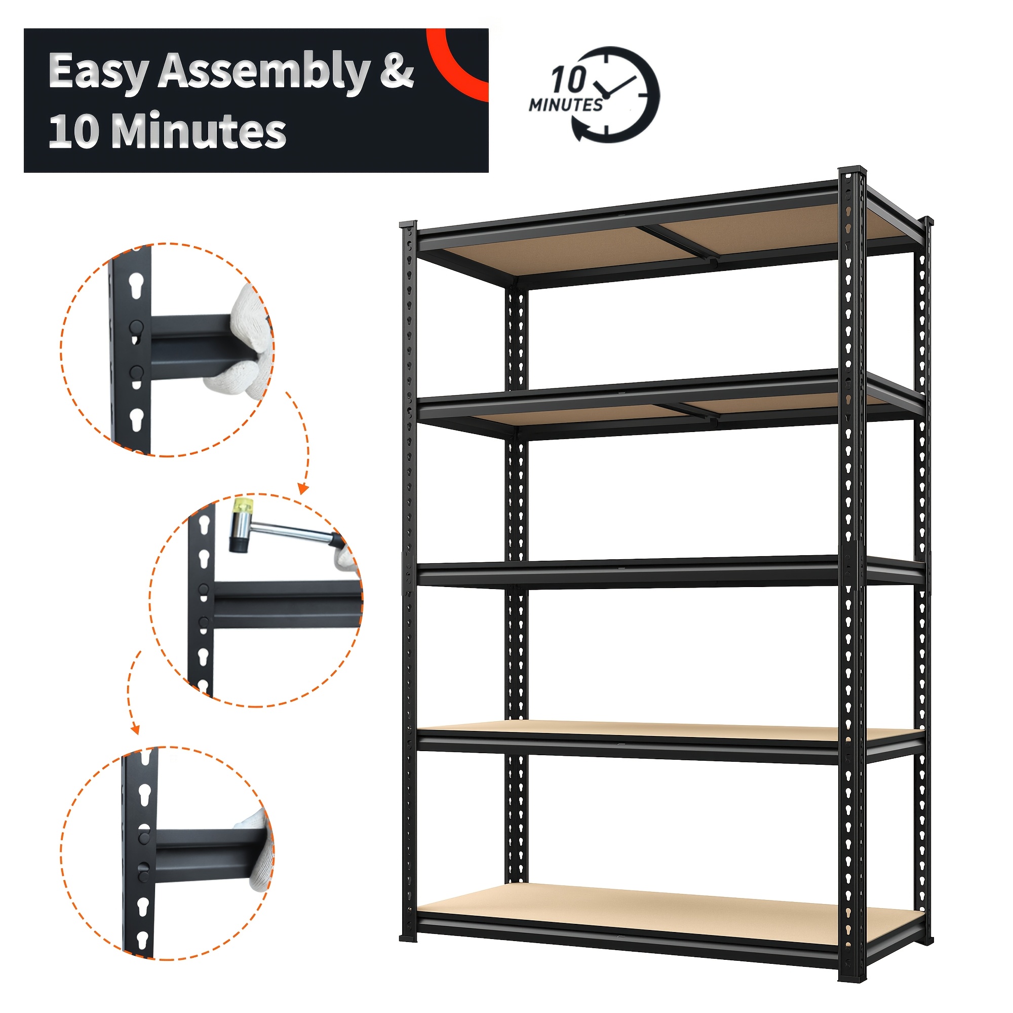 Reliable Black 2000LBS Heavy Duty Garage Shelving Storage Shelves 5 Tier Metal Shelving Units For Garage Shelves 72"H X35.5"W X 15.8"D, Adjustable Metal Shelving Unit For Garage Shelves Utility Rack Shelf For Basement Pantry Closet Shelves, Utility Shelves 7 Reliable Black 2000LBS Heavy Duty Garage Shelving Storage Shelves 5 Tier Metal Shelving Units For Garage Shelves 72"H X35.5"W X 15.8"D, Adjustable Metal Shelving Unit For Garage Shelves Utility Rack Shelf For Basement Pantry Closet Shelves, Utility Shelves - Image 7