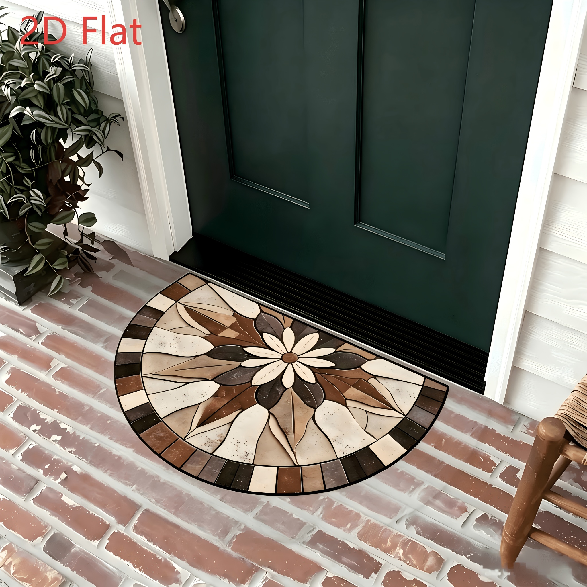 TEMU 2d Flat - 1pcs Outdoor Wooden Brown Semi-circular Welcome Mat, Machine Washable, Suitable For Kitchen, Bathroom, Living Room, And Entrance -