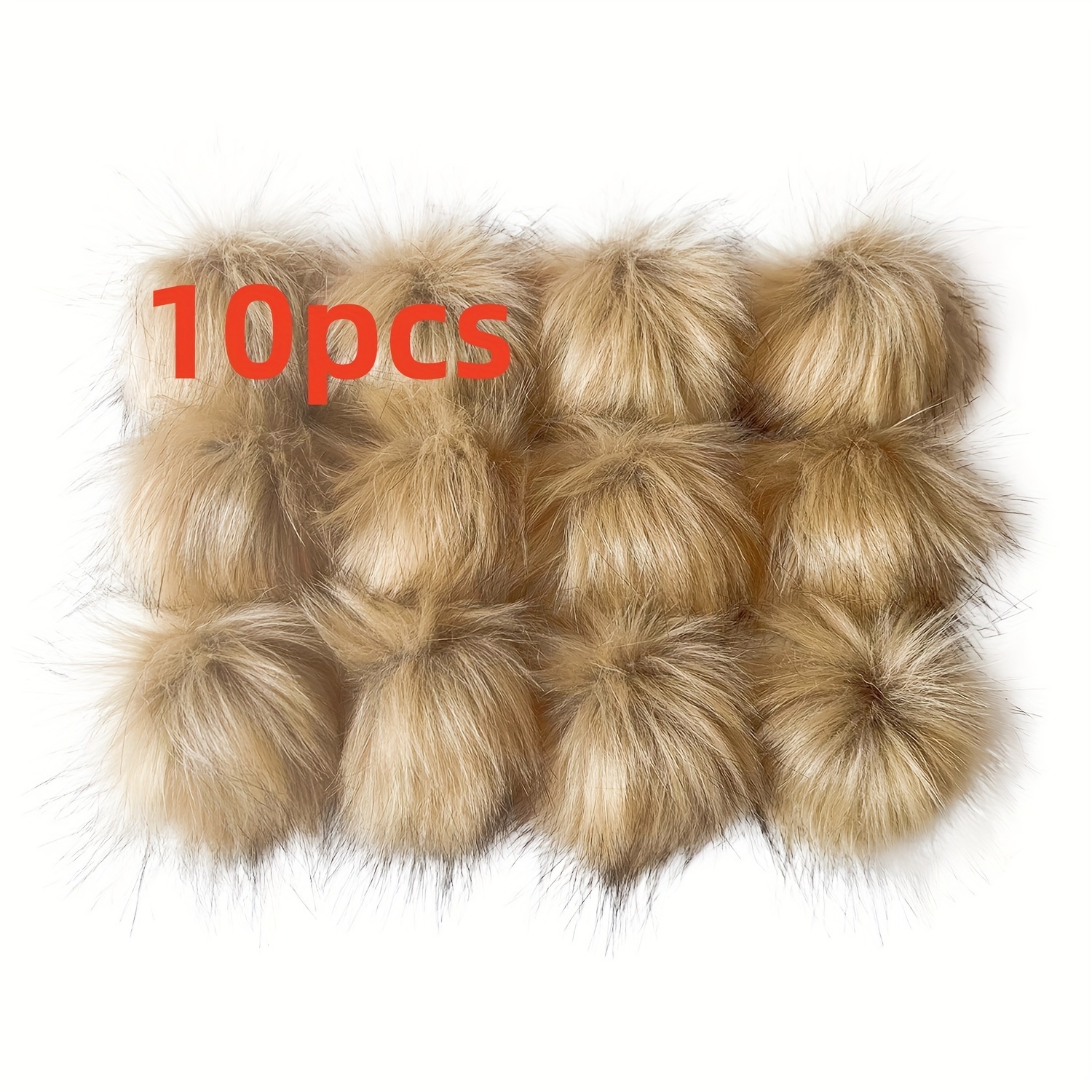 

10-pack Faux Fur Pom Poms With Elastic Loop For Hats, Scarves, And Handbags - Craft Accessory Brown