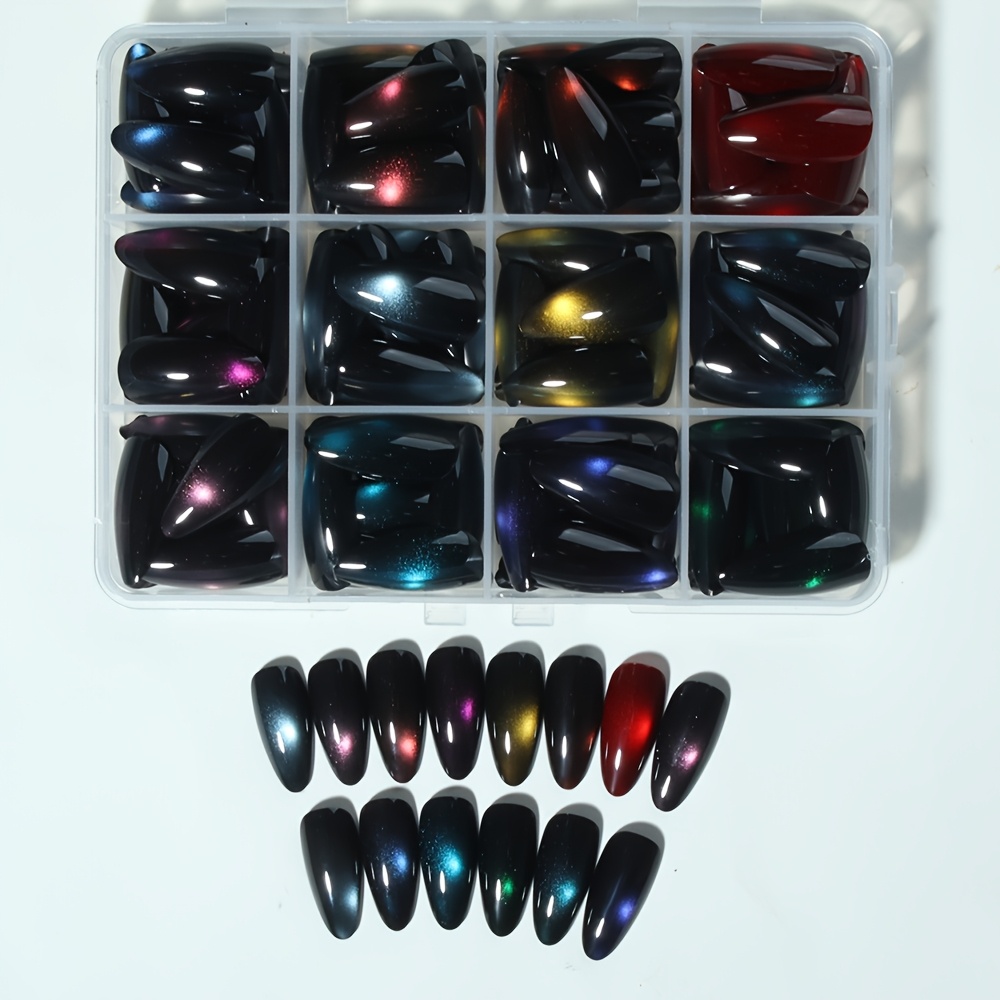 Image of 288pcs (12 Colors) Full Coverage Starry Cat Eye Crystal Fake Set, Press-on Nails, Acrylic Nails, Detachable, Y2k Nails, Enhance Temperament, Suitable For Women And For Daily Wear