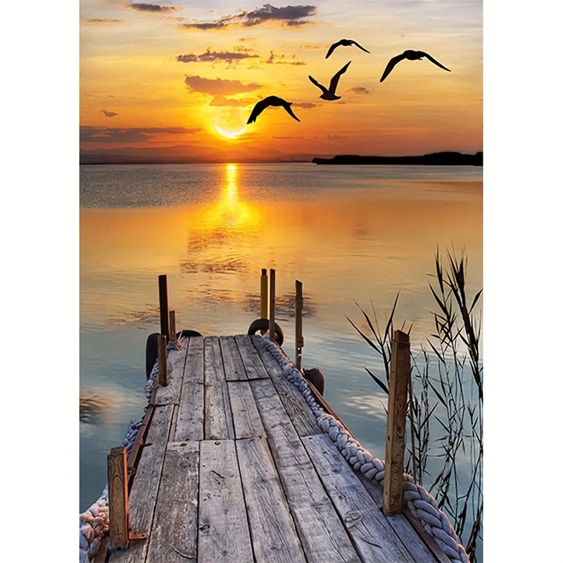 

Sunset Pier Landscape 5d Diy Diamond Painting Kit, Round Acrylic Drills, Full Drill Cross Stitch, Embroidery Art Craft, Home Wall Decor Gift Set For Adults Beginners, 30x40cm