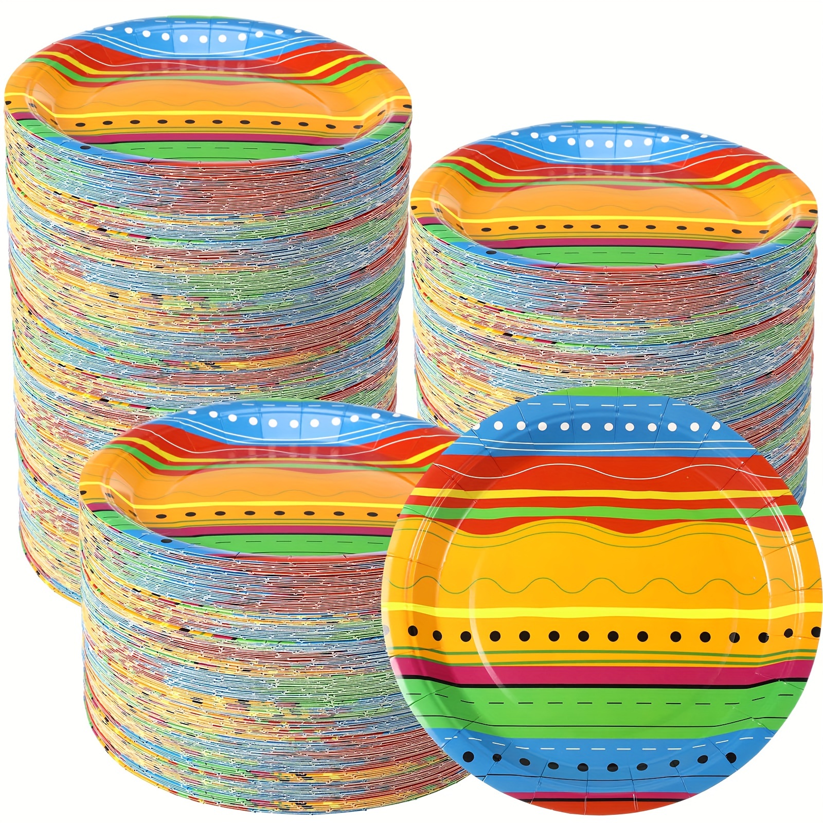 

200 Pieces Fiesta Paper Plates For Cinco De Mayo Party 9 Inch, Mexican Party Dessert Plates Taco Dinner Plates Party Supplies For Fiesta Tuesday Birthday Party Decorations (wavy Line)