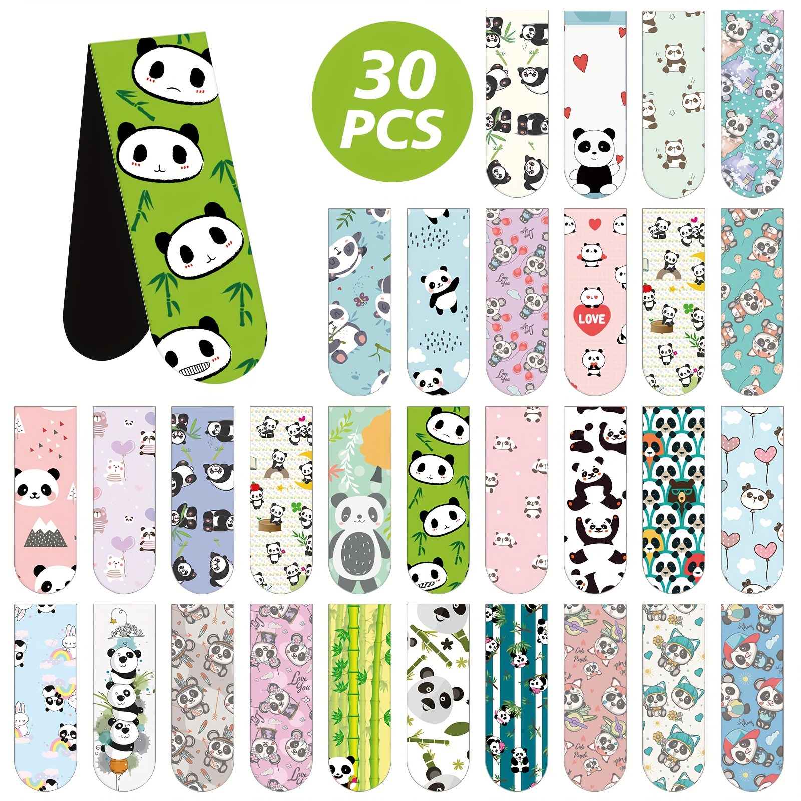 

30 Pcs Magnetic Bookmark Set - Cute Panda Designs, Suitable For School, Office, Or Gift Giving - Paper Material