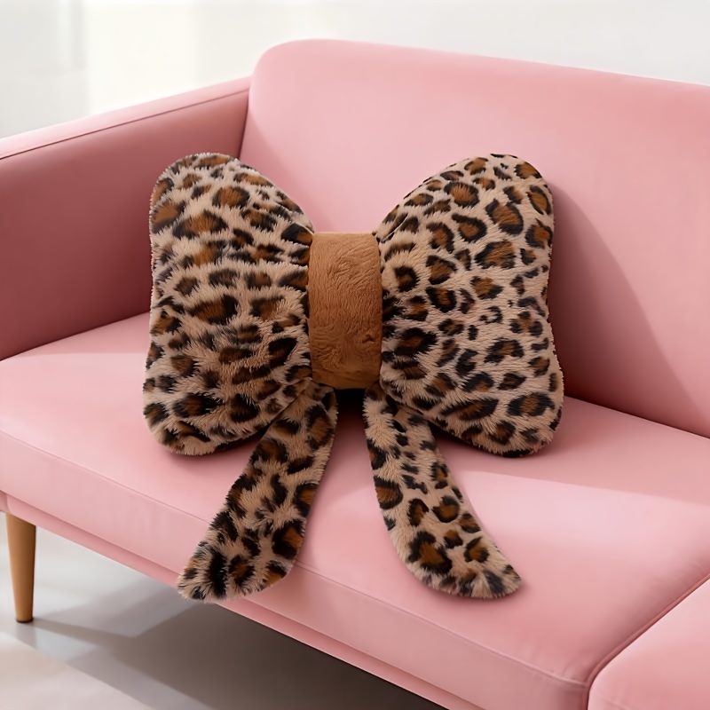 TEMU 1 Coussin à Nœud Imprimé Léopard, Coussin; Matériau Ultra-Doux en Peluche Courte, , , Adapté Moderne et Ludique, Décoration d'Intérieur, Support