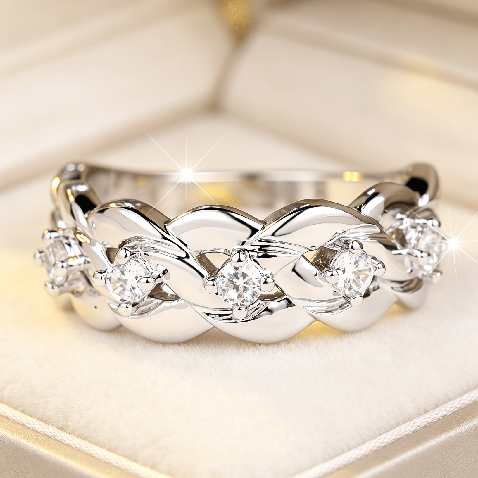 TEMU Angol 1pc Ring Inlaid With Round White Synthetic Synthetic Zirconia, Elegant, Simple, Classic, Exquisite, Fashionable, Luxurious, , Versatile,