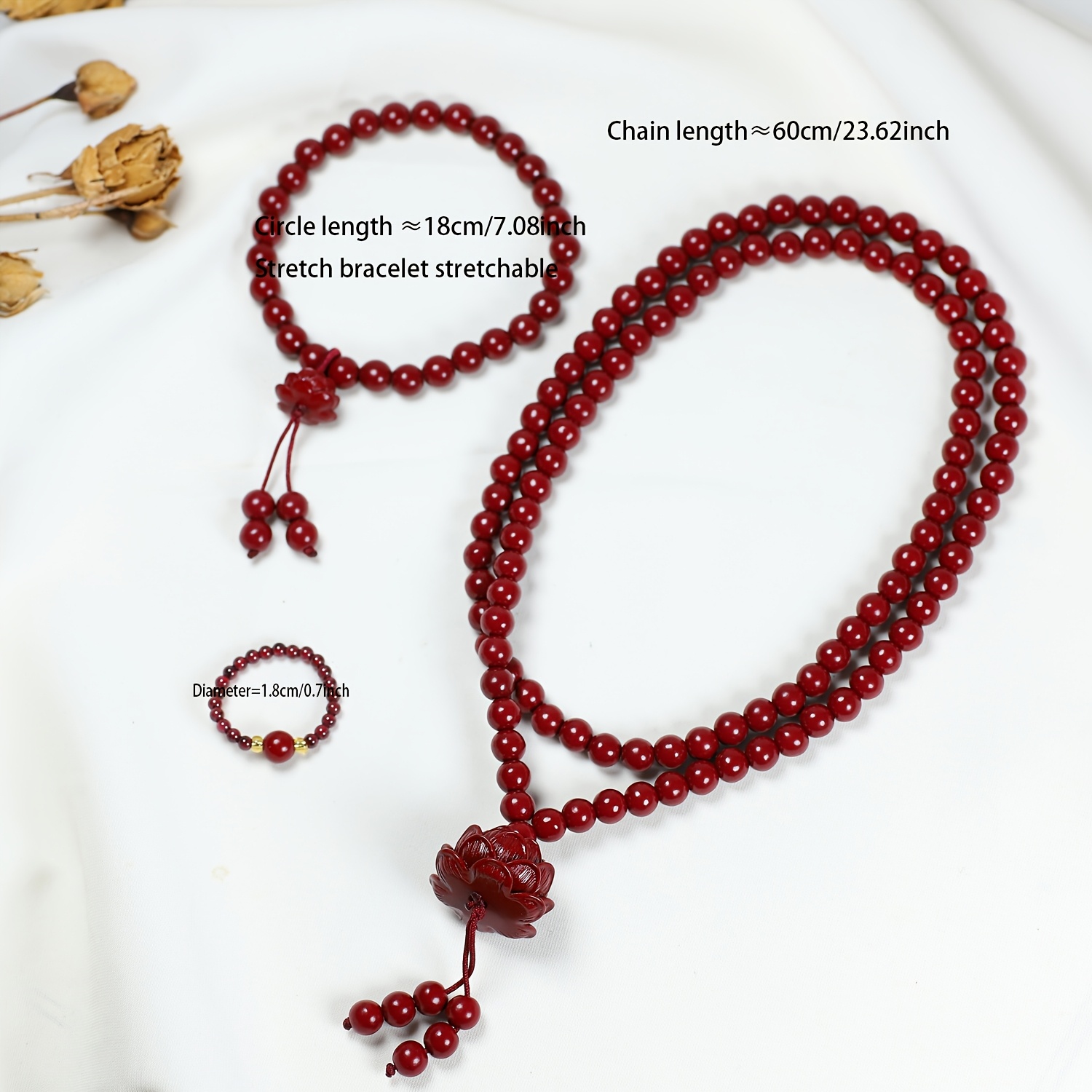 3pc Cinnabar Lotus Jewelry Set for Couples