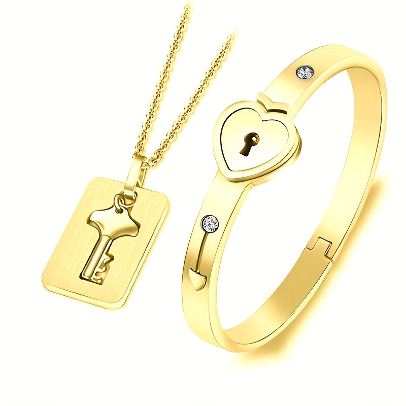 TEMU Parure de bracelets créatifs pour couple, et polyvalents, avec cadenas de cœur et , bracelet en acier de titane avec accessoire clé