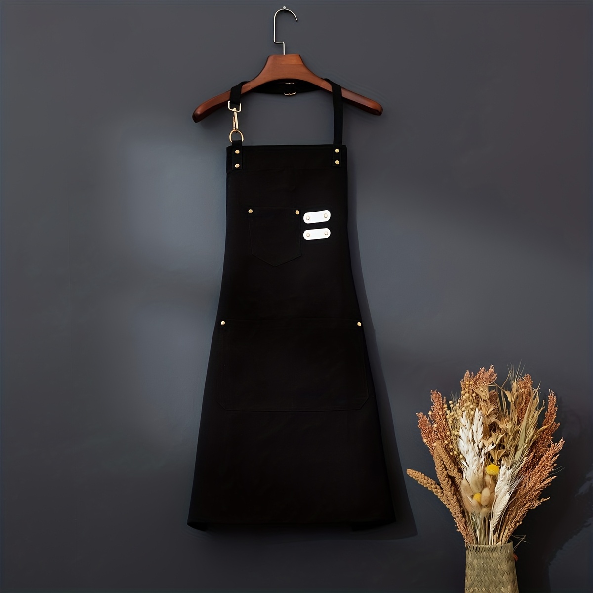 TEMU 1pc Restaurant Work Apron Canvas Apron Workshop Tool Apron Men And Women, With Adjustable Shoulder Straps, Suitable For Barbers, Kitchens,