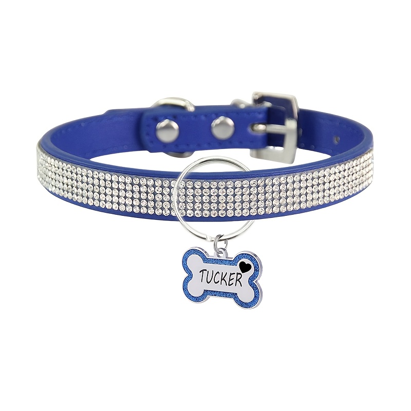 TEMU [custom] 1pc Personalized Sparkling Rhinestone Dog Collar With Bone-shaped Tag, , Double-sided Personalized Engraved Name Phone Cat Id Tag,
