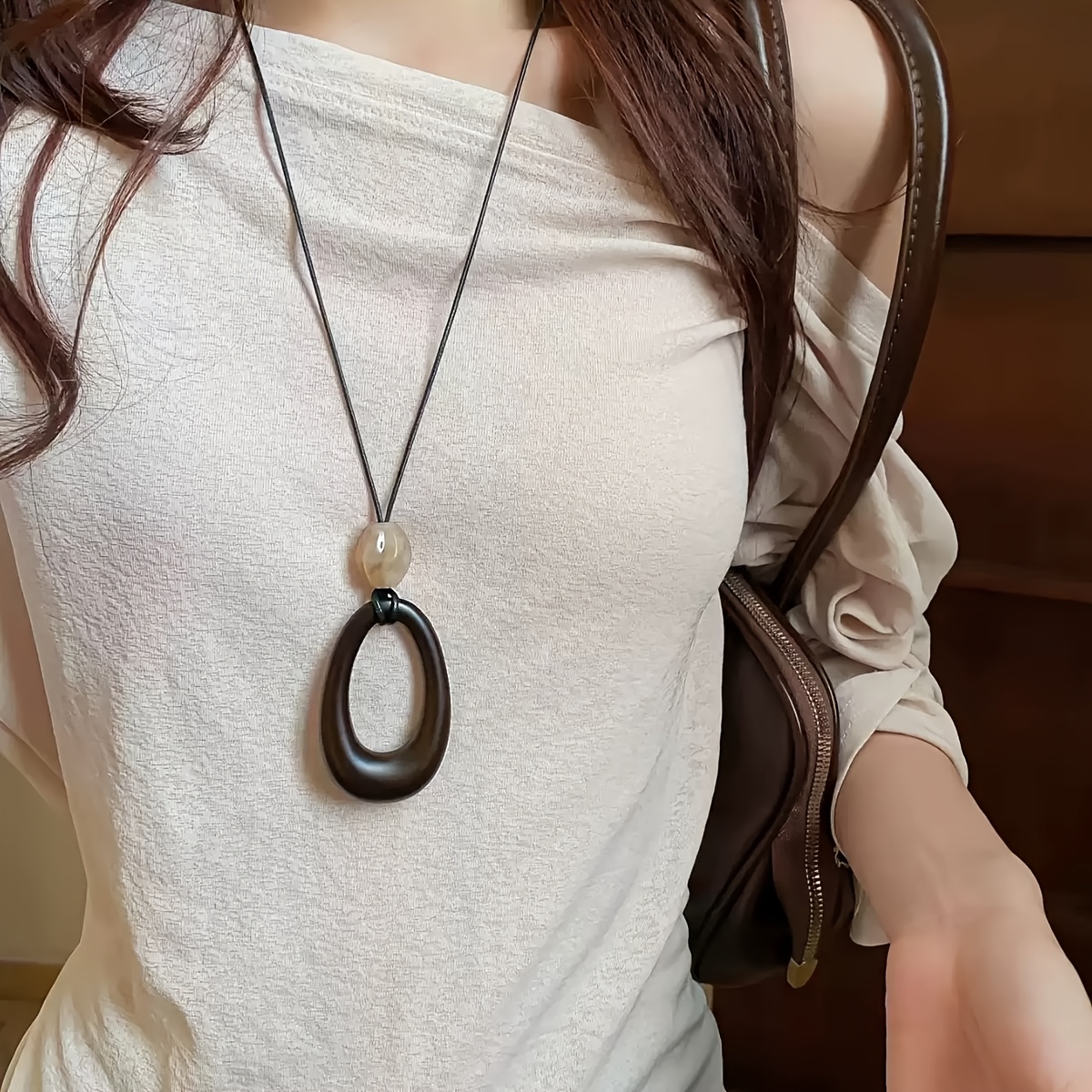3pcs Bohemian Adjustable Wooden Hoop Pendant Necklace Set