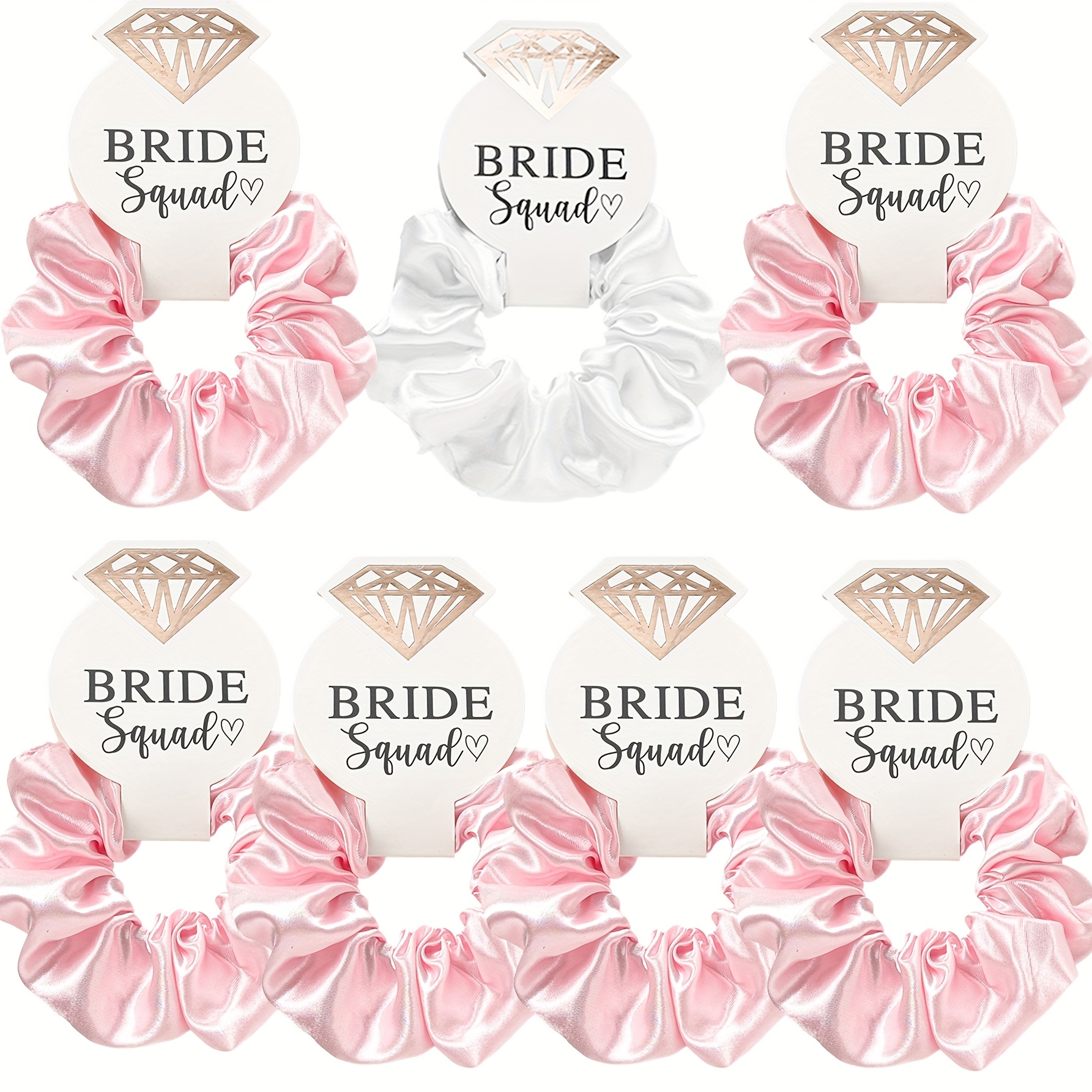 

7pcs Pink And Hair Rings Bridal Hair Tie Satin Bridesmaid Hair Tie Single Tie Women's Wedding Hair Accessories (pink And White)