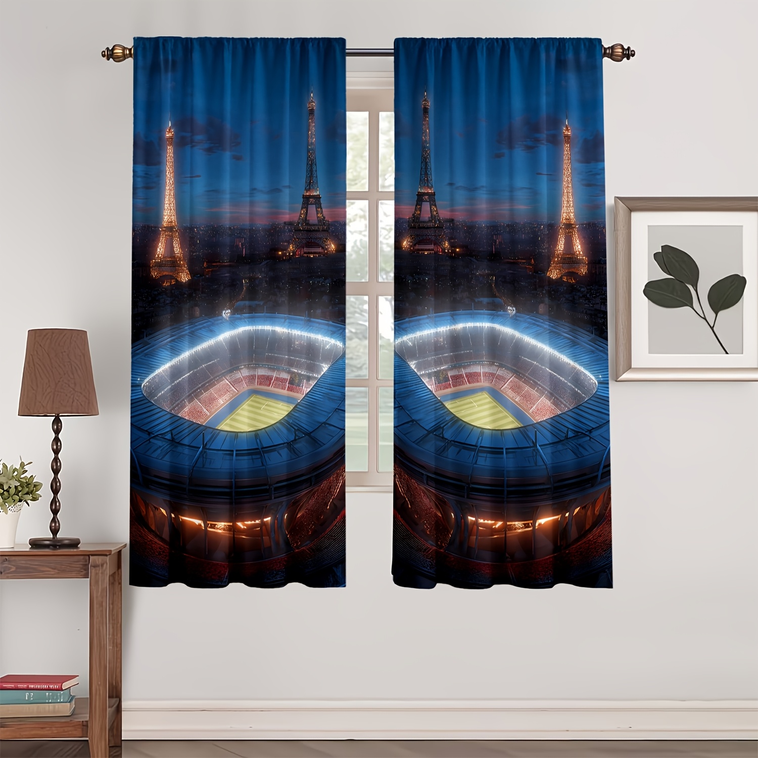 TEMU Lot de 2 rideaux Tours Jumelles pour chambre, bureau, cuisine, salon - Panneaux de fenêtre filtrants avec des Tours Jumelles, décoration