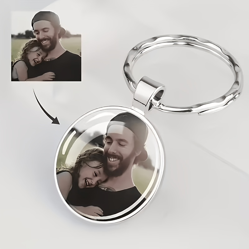 [Custom] 1pc Personalized Keychain with Custom Photo, Perfect for Family Or Pet Pictures, Featuring a Domed Wave Design. This Pendant Keychain Is Unisex And Makes a Unique DIY Item And a Shiny Birthday Gift