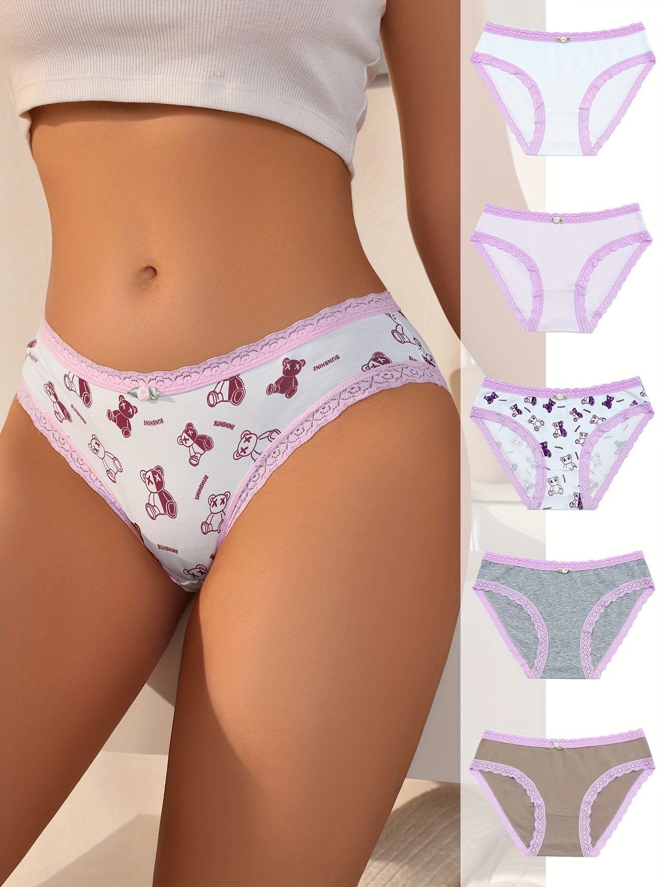 8pcs Rose Jacquard Cotton Briefs, Breathable Elastic High Waist Panties,  Women's Lingerie & Underwear
