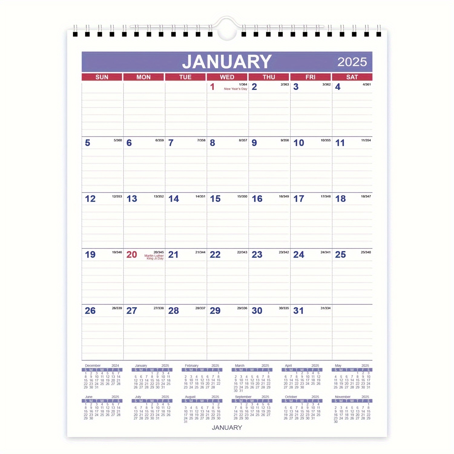 

2025 Deluxe Wall Calendar - Monthly & Daily Planner With Space For Notes, Home Office Organization, Ideal Christmas Or New Year Gift For