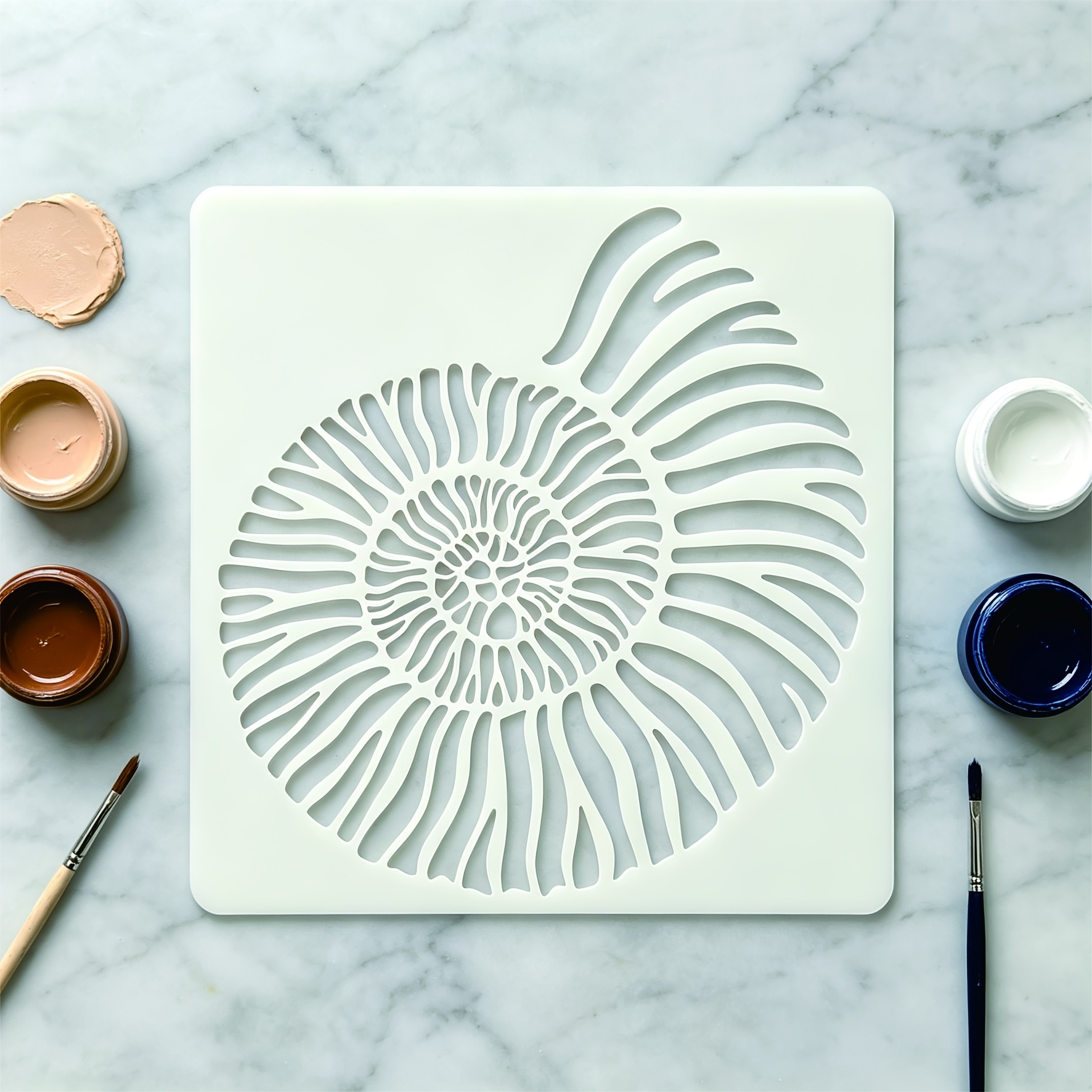 TEMU 1pc Fibonacci Spiral Stencil With Dense Vortex Pattern & Marine Specimen - Suitable For Diy Crafts, Ocean-themed Art Paper/canvas/furniture