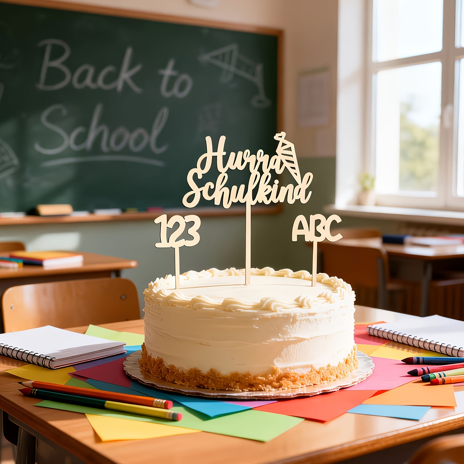 Image of 3pcs Cake Decoration First Day Of School Cake Toppers Back To School Wooden Cake Decoration, First Day Of School, Cake Decoration,halloween, Christmas