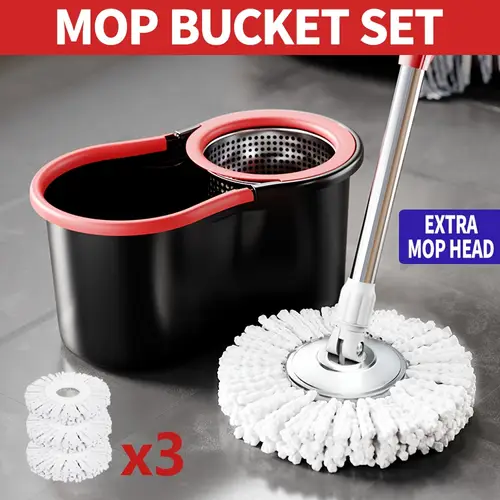 Spinning Mop And Bucket, Mop Bucket Set, ning Mop with 3 Microfiber Mop Replacement Heads And 61-inch Stainless Steel Adjustable Handle, Washable Mop, Stainless Steel Adjustable Handle for Floor Cleaning, Cleaning Supplies