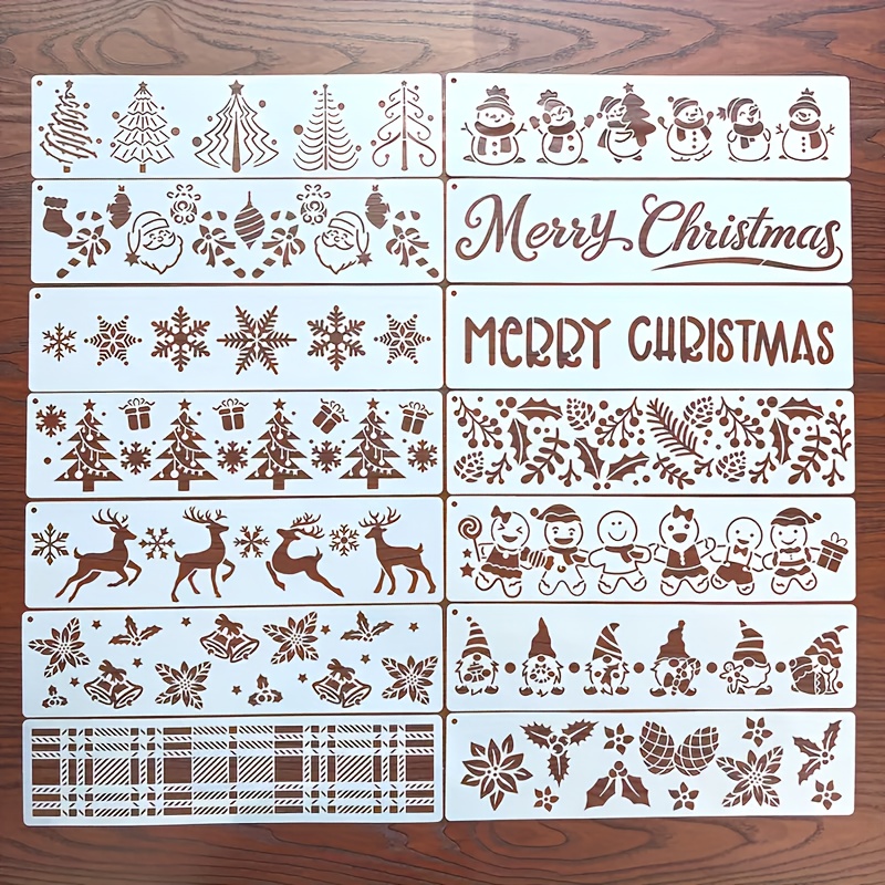 Image of A Set Of 14 Christmas Snowflake Gingerbread Man Tree Templates, Suitable For Scrapbooking, Wall Decorations, And Fabric Album Covers - A Reusable Plastic Crafting Toolkit