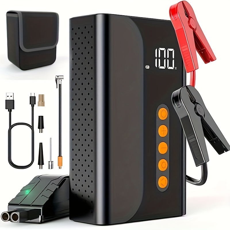 

Jump Starter With Air Compressor, Portable Car Jumper 150psi Digital Tire Inflator, 12v Lithium Battery Charger With Type-c Quick Charge (up 6l Gas/3l Engine)