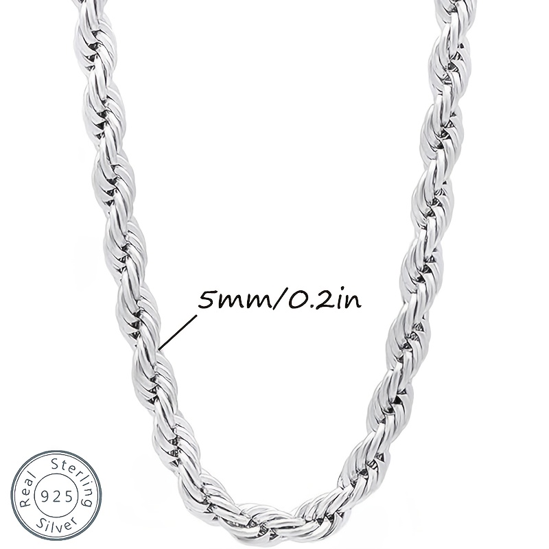 TEMU Collier Chaîne Torsadée en Argent 925 de 5mm (incluant 20g ), Mode Luxe, Tendance Hip Hop, Cadeaux pour Épouse, Famille, Amis, Collier