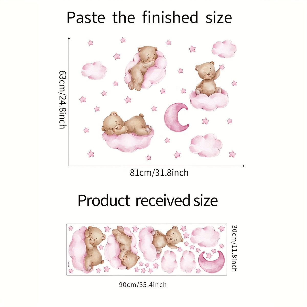 1pc Pink Cloud Bear Sticker, Creative Moon And Stars Shaped Vinyl Self-adhesive Suitable For Room Background Decoration