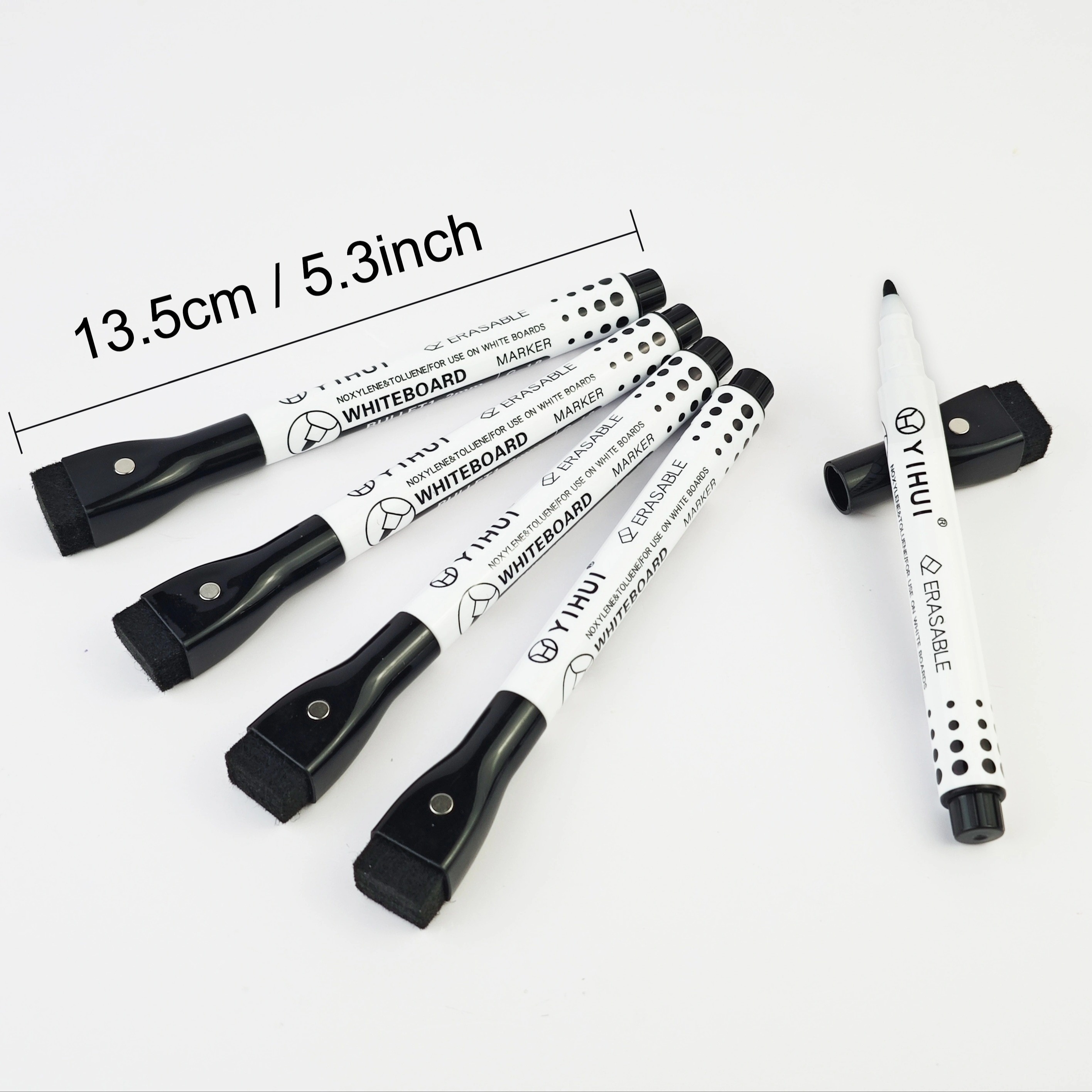 TEMU 5-pack Whiteboard Pen, With Rubber And Magnetic Suction Cup, Medium Nib, Smooth Writing, Easy To Erase, Suitable For Plastic Whiteboard And