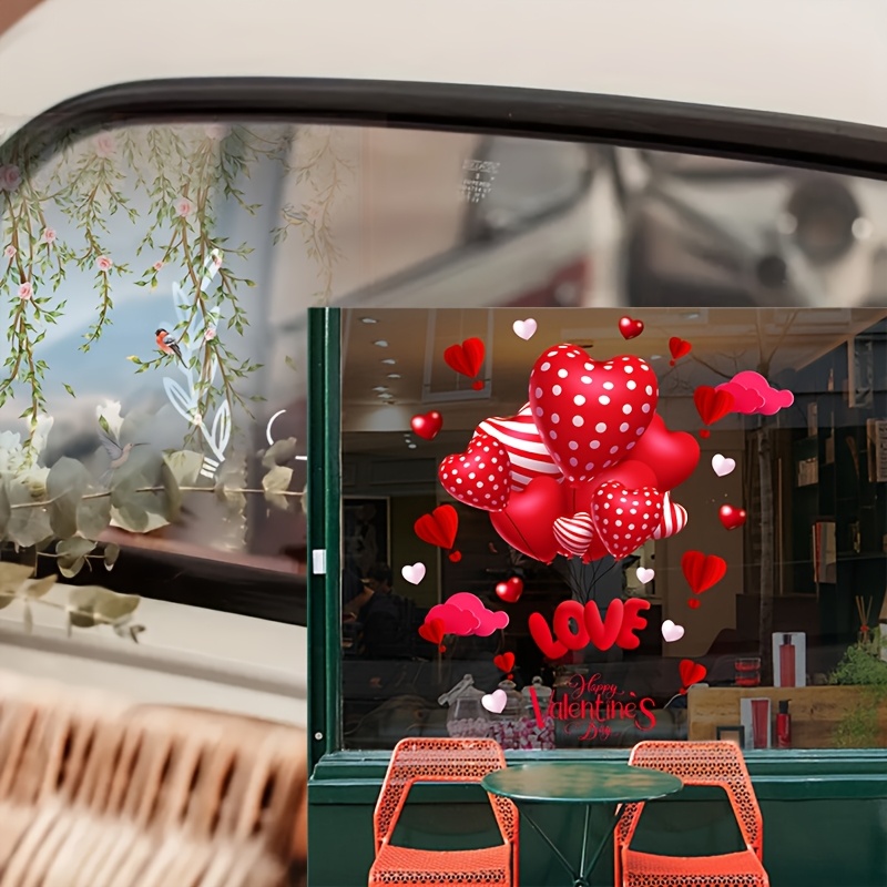 

1pc 's Day Red Heart Balloon Static Cling Window Decal - Contemporary Plastic, 10mil Thickness, Removable And Reusable Glass Window Background Decorative Sticker