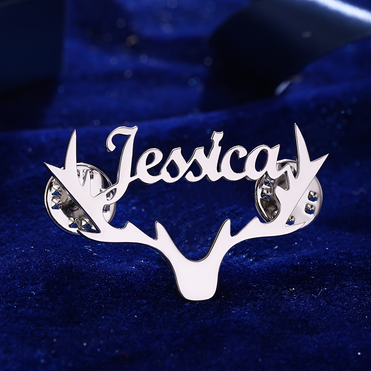 Image of Custom Engraved Stainless Steel Brooch In Of Deer Antlers - A Unique Christmas Gift - Ideal For Daily Use And