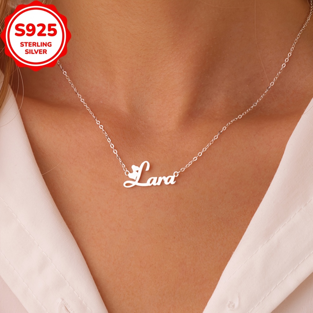 

4g925 Pure Silvery Customized Necklace, 1pc Personalized Love Name Necklace, Day Valentine's Day Holiday Gift Customized Engraved Necklace, Birthday Wedding Graduation Personalized Name Necklace Gift