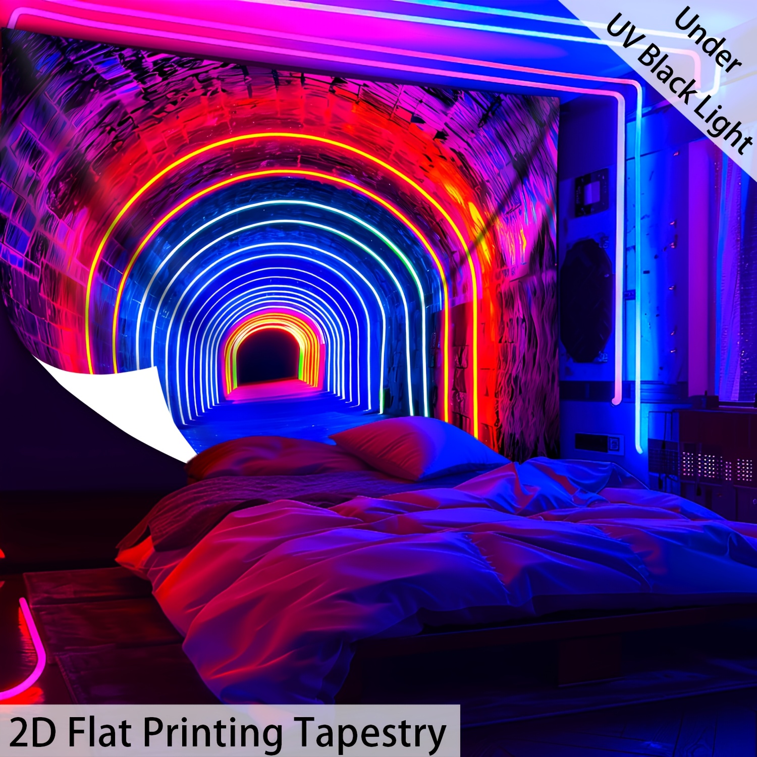 [ 2d Flat Printing] 1pc- Ultra Large Size- Fun Tunnel - Hd Digital Printing Huge Tapestry- Polyester- Home Decoration- With Free Hanging Clips