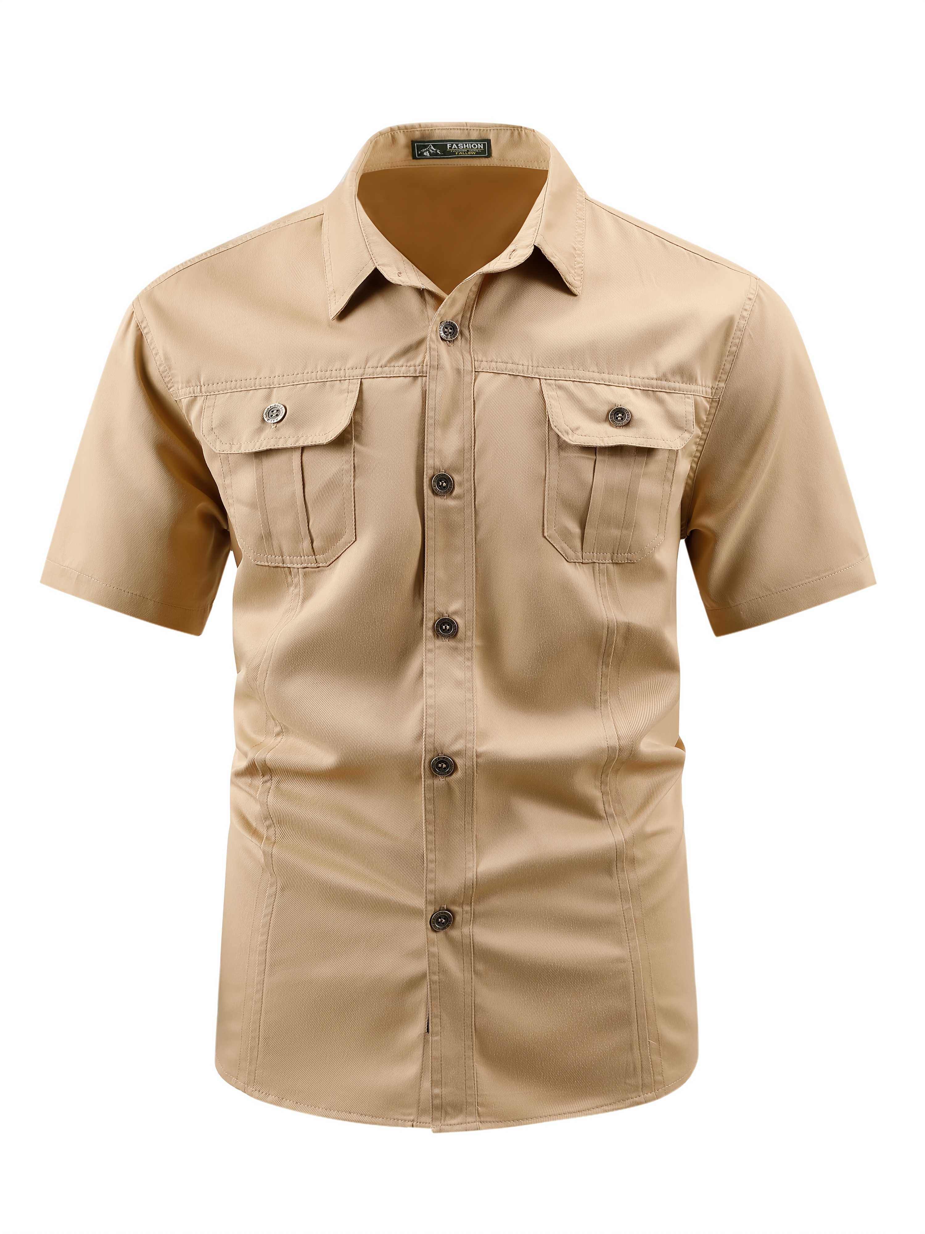 mens casual cargo shirt jacket pockets short sleeve button Temu