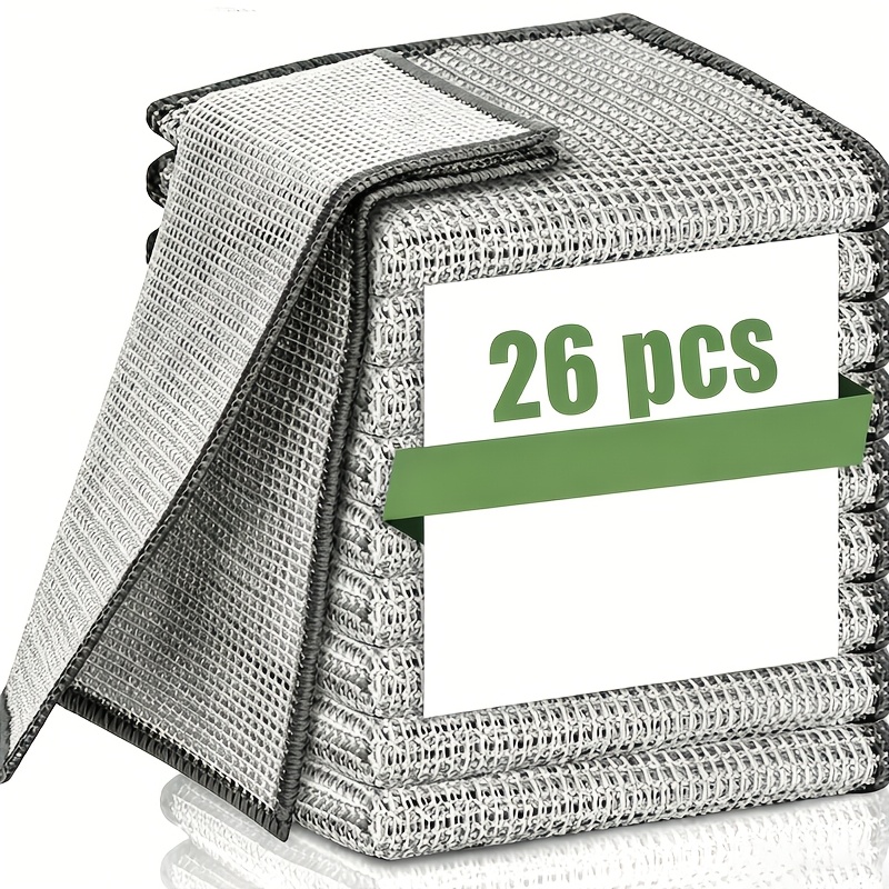 TEMU Lot de 26 chiffons de vaisselle robustes en fil métallique, pour commercial et - Chiffons à récurer en métallique pour casseroles, poêles,