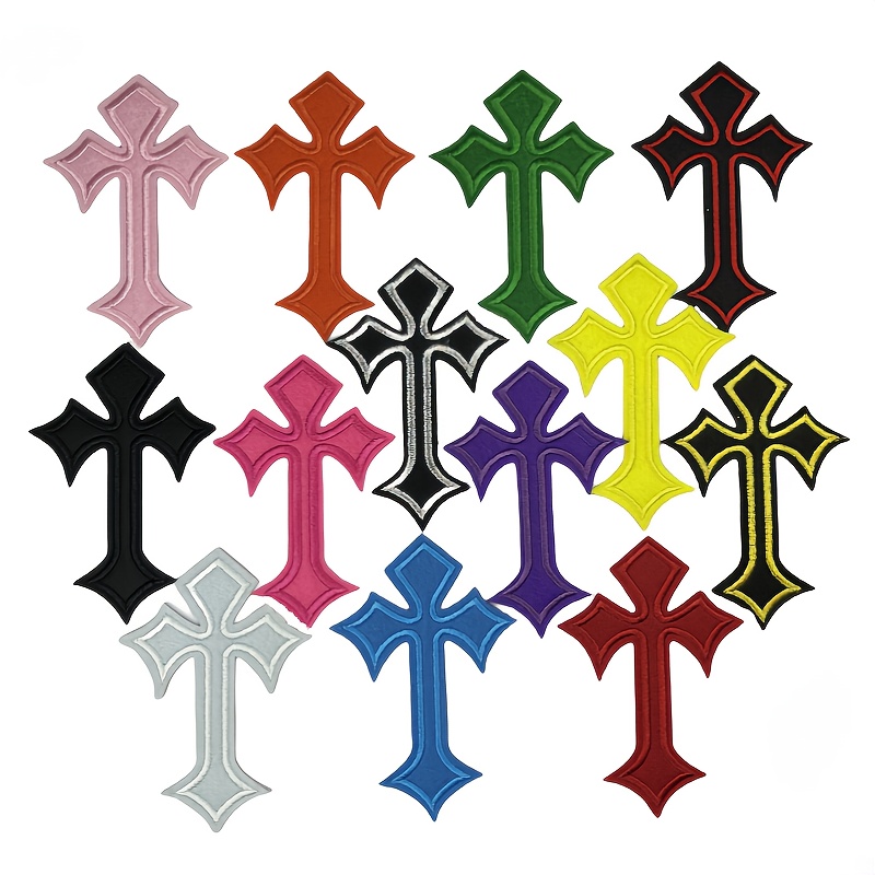 15pcs random mixed color colorful st cross embroidery patches fashionable and   stickers embroidery technology knitted decorative additions iron on and sew on suitable for wallet making supplies clothing backpacks hats shoes