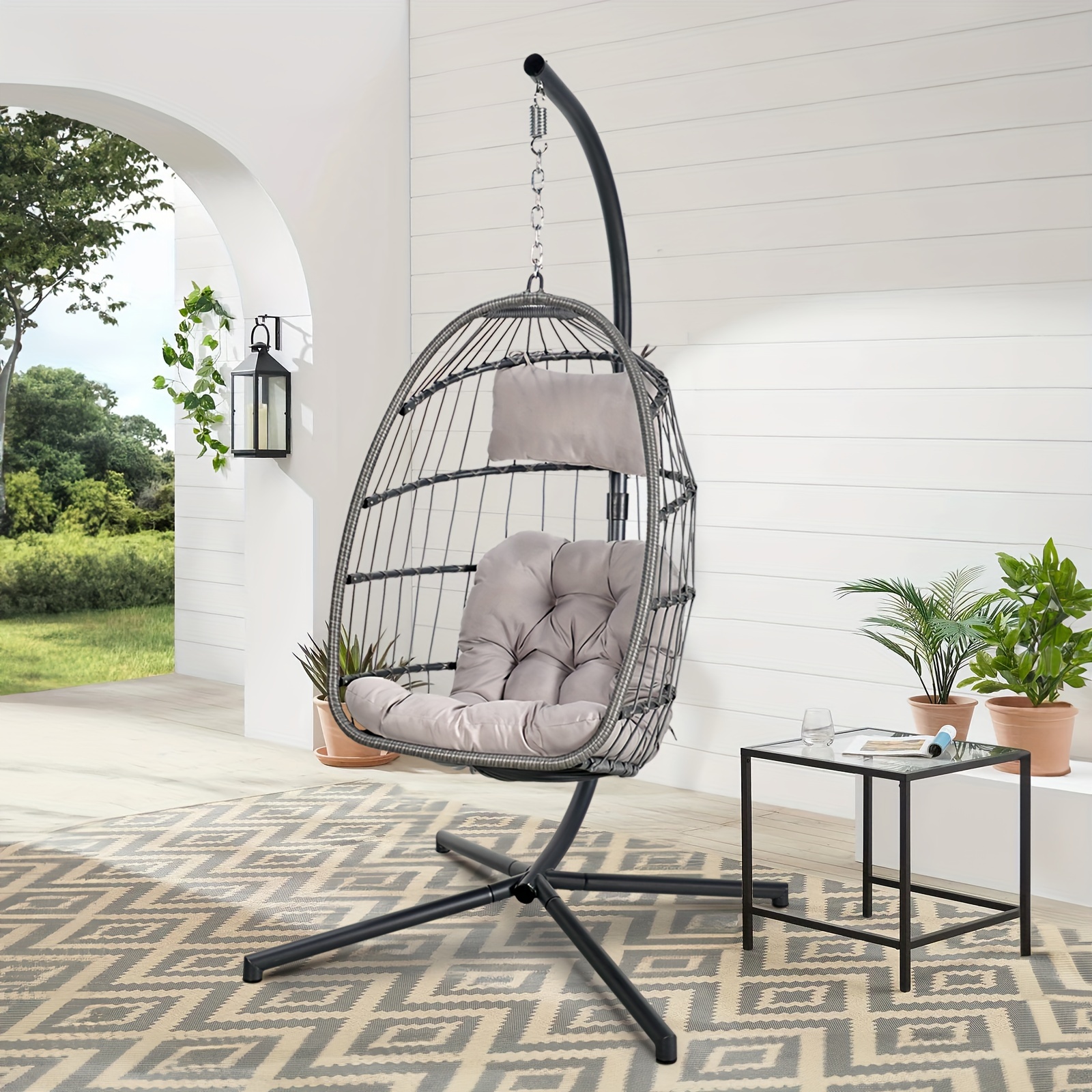 

Outdoor Hanging Egg Swing Chair With Stand, Wicker Hammock Chairs Patio Wicker Swing Egg Chair Indoor Swinging Chair Outdoor Hammock Egg Chair For Patio, Bedroom, Garden And Balcony