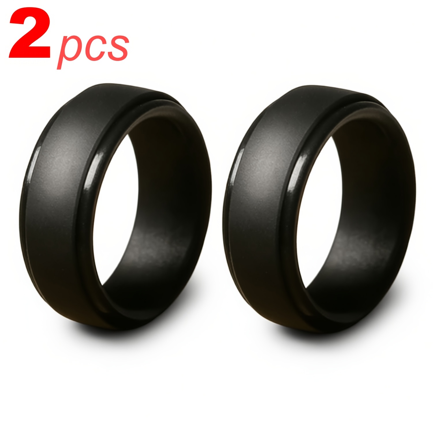 2pcs Width 9mm Black Silicone Ring For Men Soft Comfortable Wedding Finger Ring Gym Sports Size 7-14