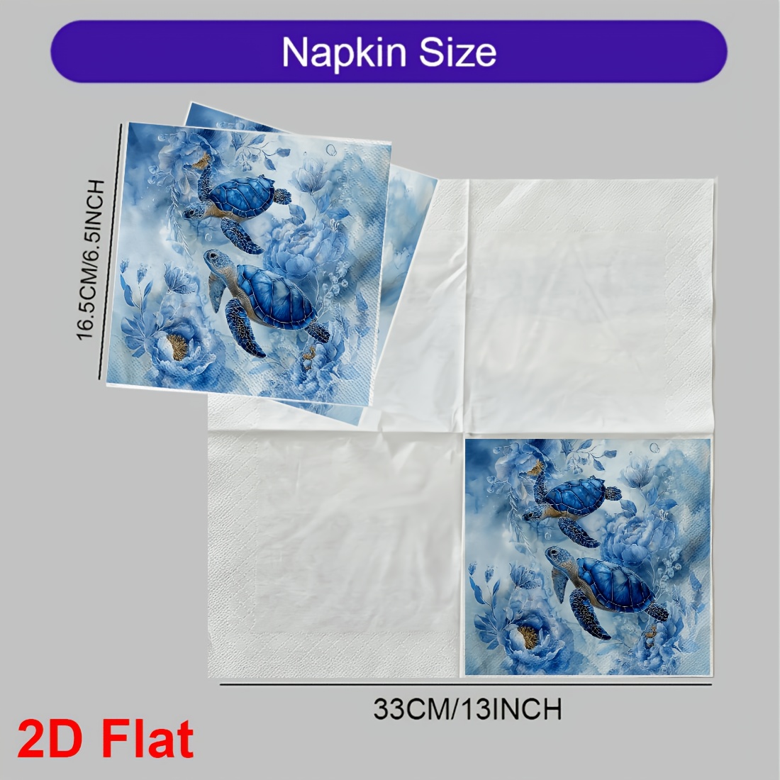 TEMU 20 serviettes plates 2D avec motif tortue et fleurs, design élégant style océan, parfaites pour restaurants, cafés et , ajoutant une beauté