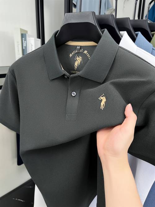 crrtmaro mens 100 cotton shirt casual short sleeve summer top with embroidered logo contrast collar dark green golden button up regular fit