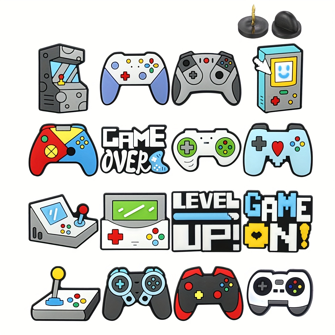 Image of 16pcs Multicolor Game Console Joystick Button Pins - Collectible Plastic -- Button (///o) For Backpack, Gaming Collectibles & For Consoles - Gamer Gift For Parties/holidays (16pcs)