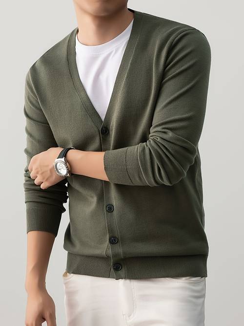 mens neck spring autumn knit cardigan jacket simple casual versatile style essential for