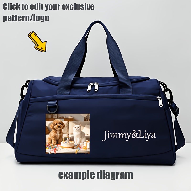 TEMU 1 Sac de sport pour femme personnalisable avec photo/nom, signature/motif. grand sac fourre-tout de voyage de grande un compartiment séparé pour