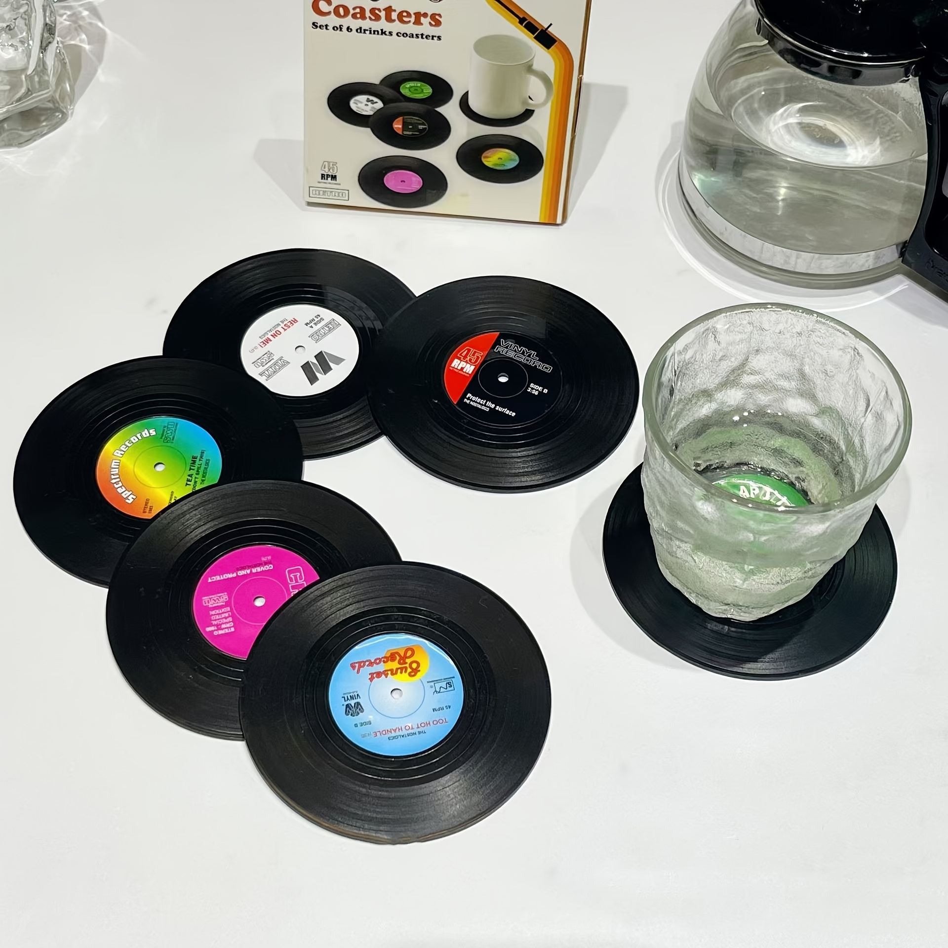 

6-pack Record Coasters, Non-slip Abs Insulated Drink Mats, Decorative Room And Table Protection, Party And Home Decor