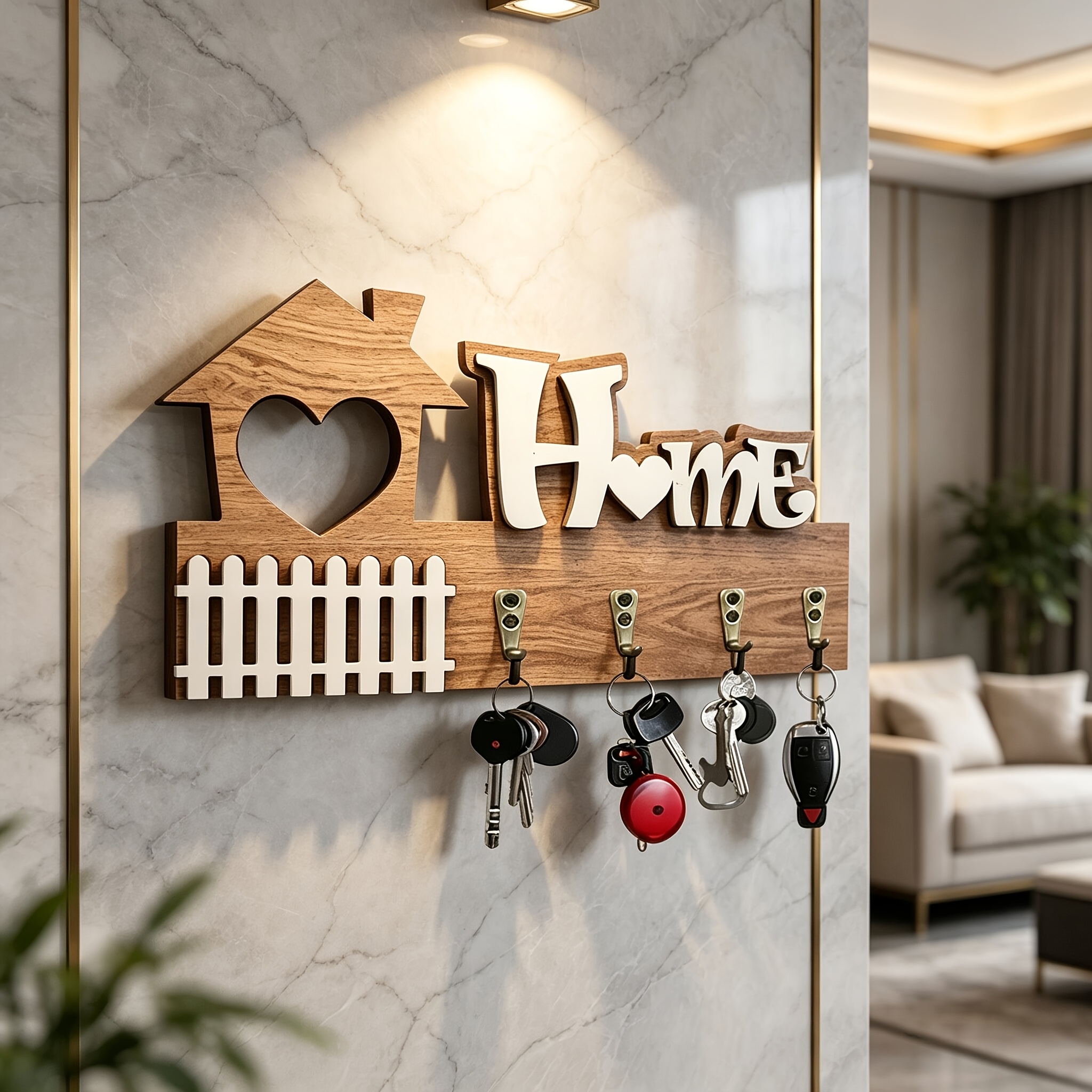 Image of Solid Wood Wall-mounted Key Hook Entrance Hall Wall Decoration Storage Rack Craft Nordic Rack -mounted Key Hook