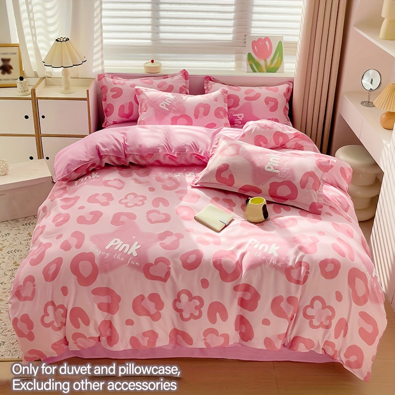 

3pcs Pink Leopard Print Duvet Cover Set, 100% Polyester, Soft Bedding With Pillowcases, Bedroom Decor, No Filler