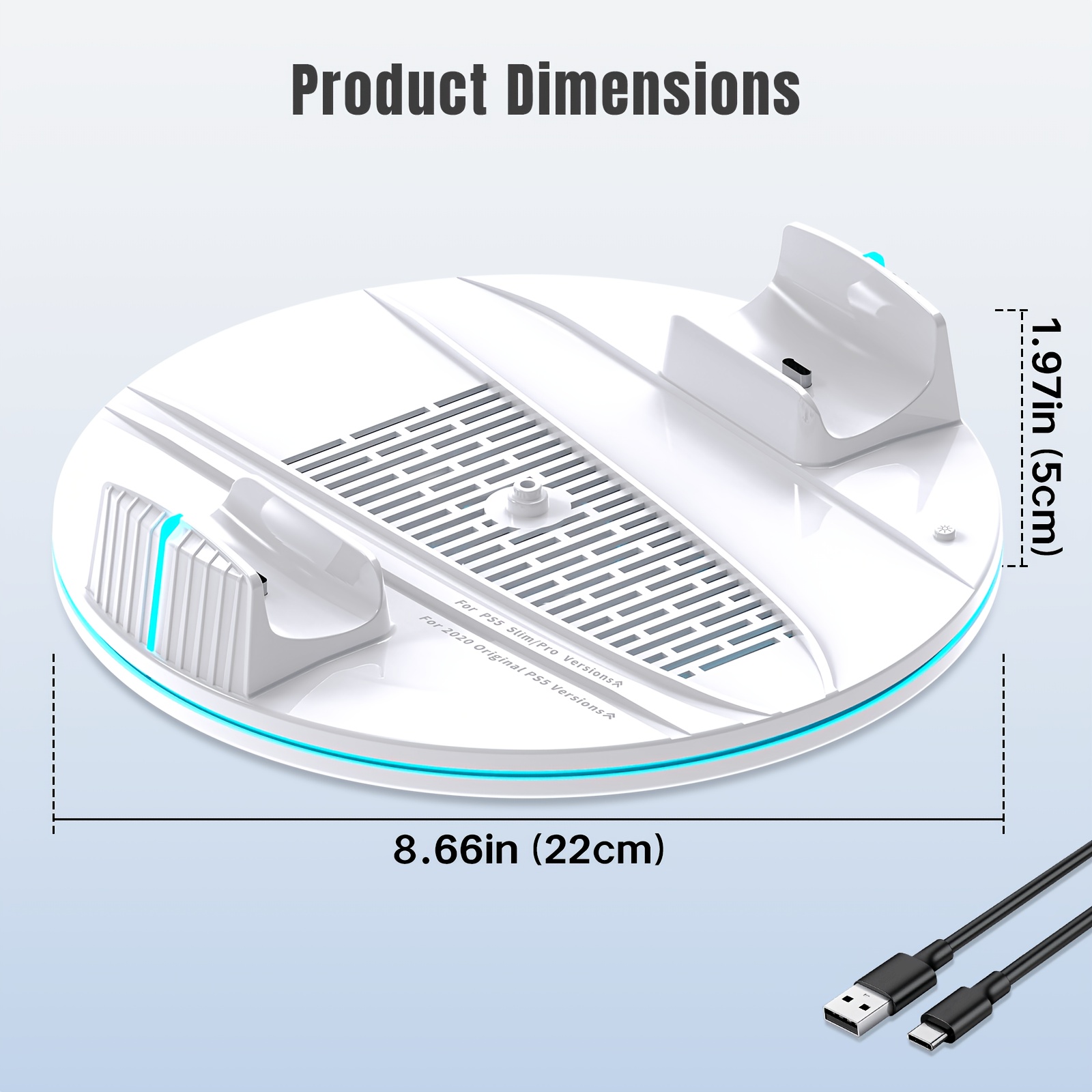 TEMU Soporte multifuncional para consola P-5 compatible con modelos PS5/Slim/Pro; enfría simultáneamente la consola y carga dos mandos PS-5, e